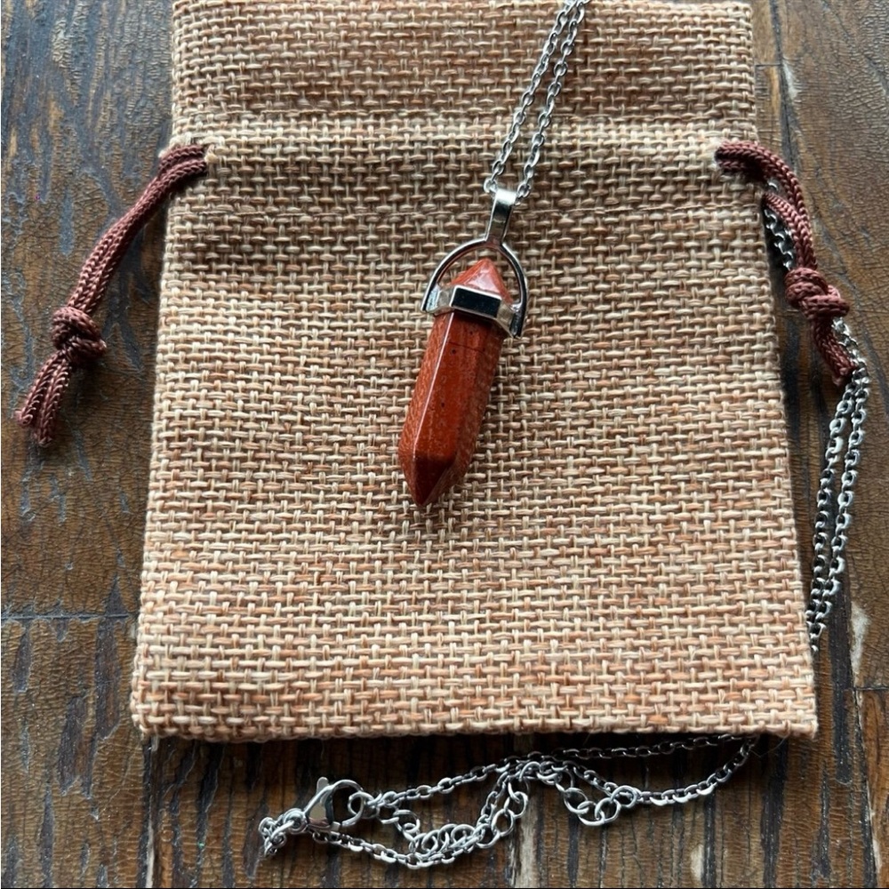 Red Jasper Natural Stone Point Pendant Crystal Healing Red Jasper Necklace